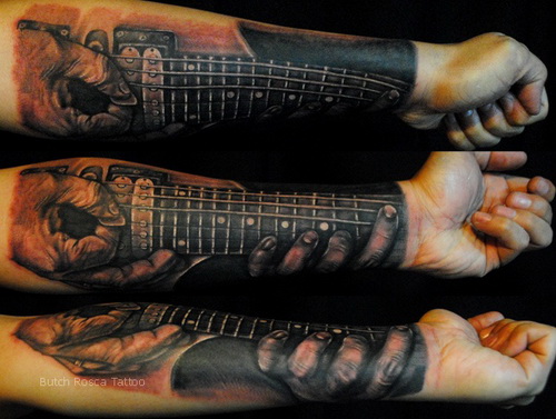 guitar-forearm-sleeve-tattoo-for-men