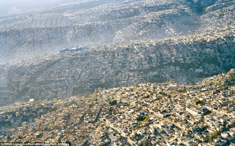 The view over the overdeveloped metropole of Mexico City (with more than 20 million inhabitants)