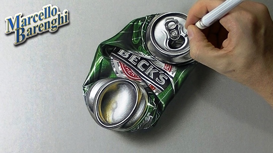 How-to-draw-a-crushed-can-of-beer-3D-hyper-realistic-art